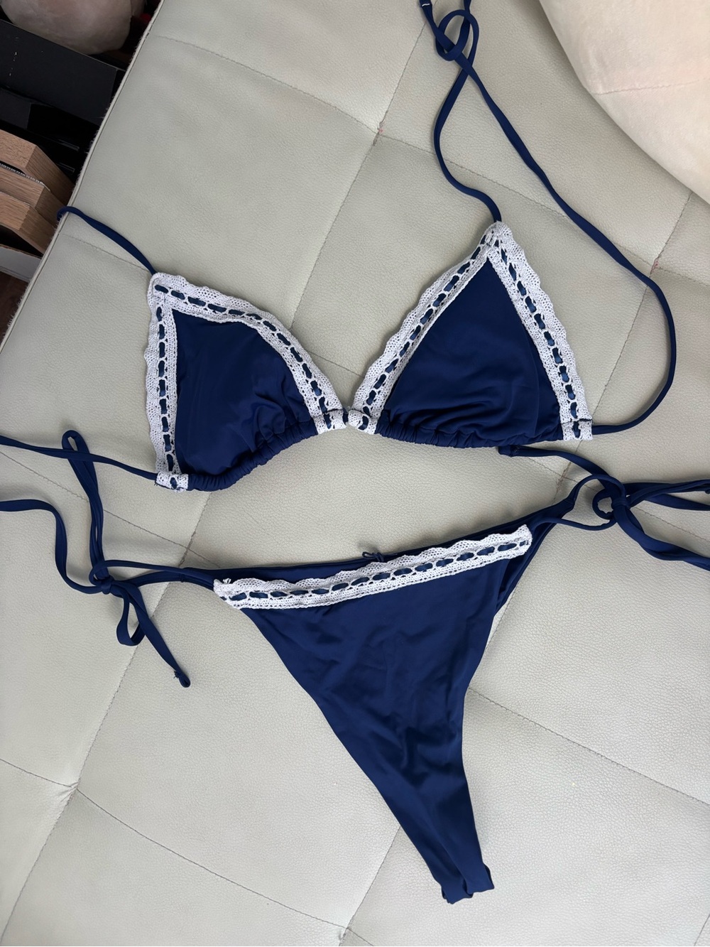 Garge Navy Blue Lace Triangle Bikini